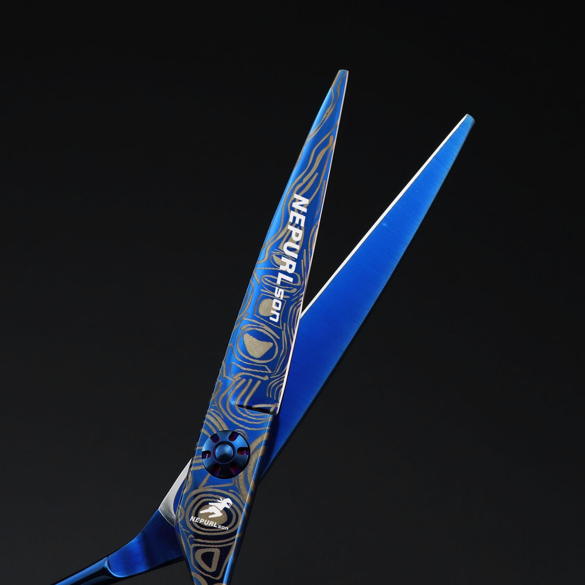 6.0 inch blue pattern flat cut tooth cut hair cut hair cut blue flat scissors