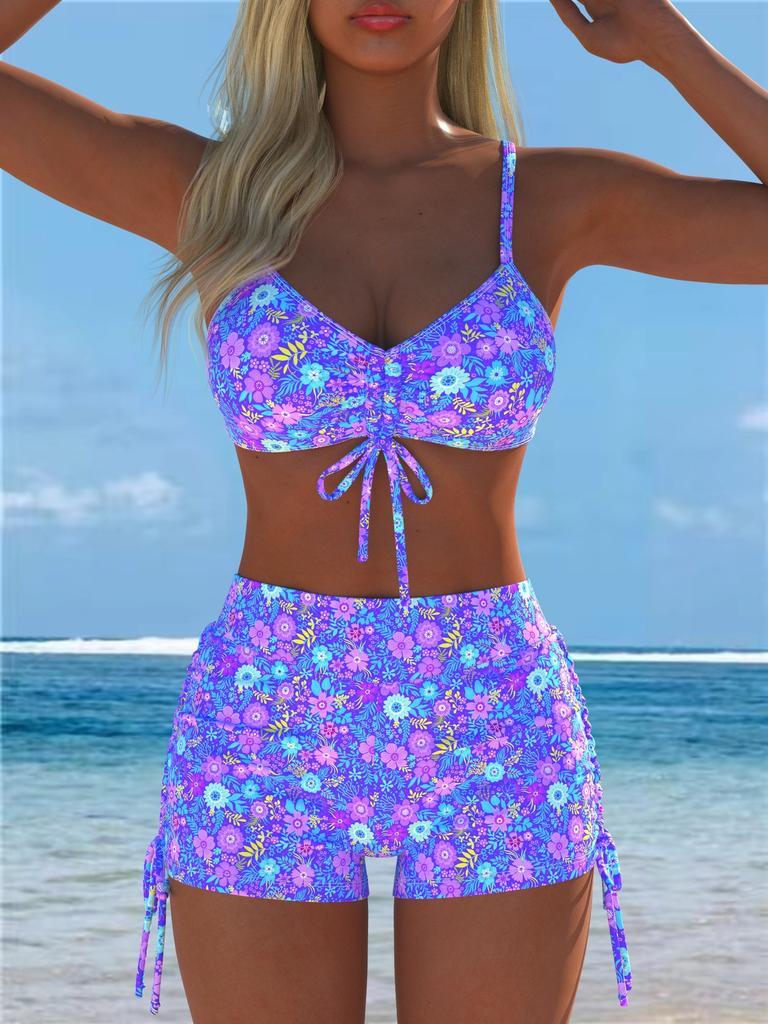 1011 Costume da Bagno Intero da Donna Stile Canotta Divisa Set Costume da Bagno Canotta a Spalline Stampata Bikini Diviso