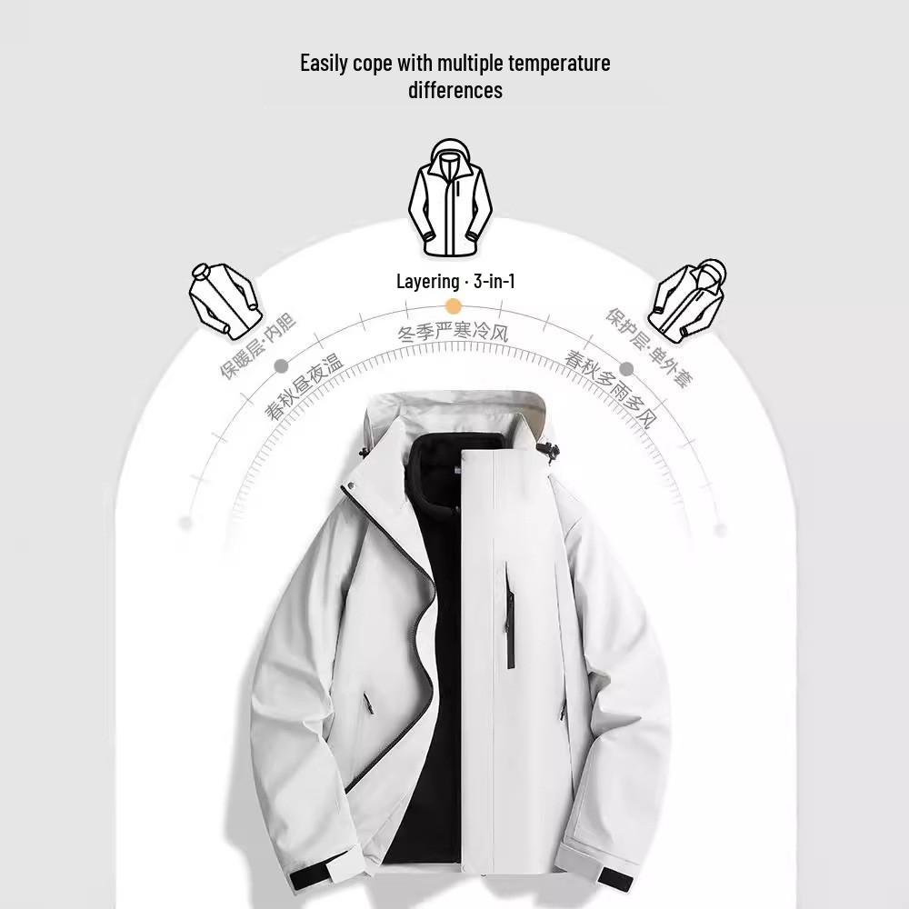 2024 Unisex Outdoor Windproof & Waterproof Jacket with Detachable Liner for Travel, Hiking, & Mountaineering