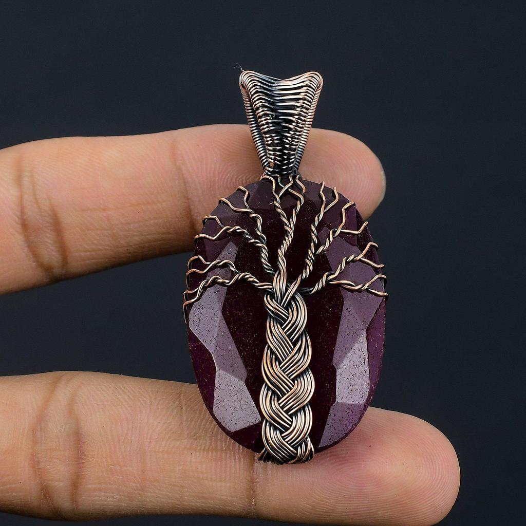 Ruby Pendant Gemstone Jewelry, 999 Copper Wire Wrapped Handmade Pendant, Latest Design Jewelry
