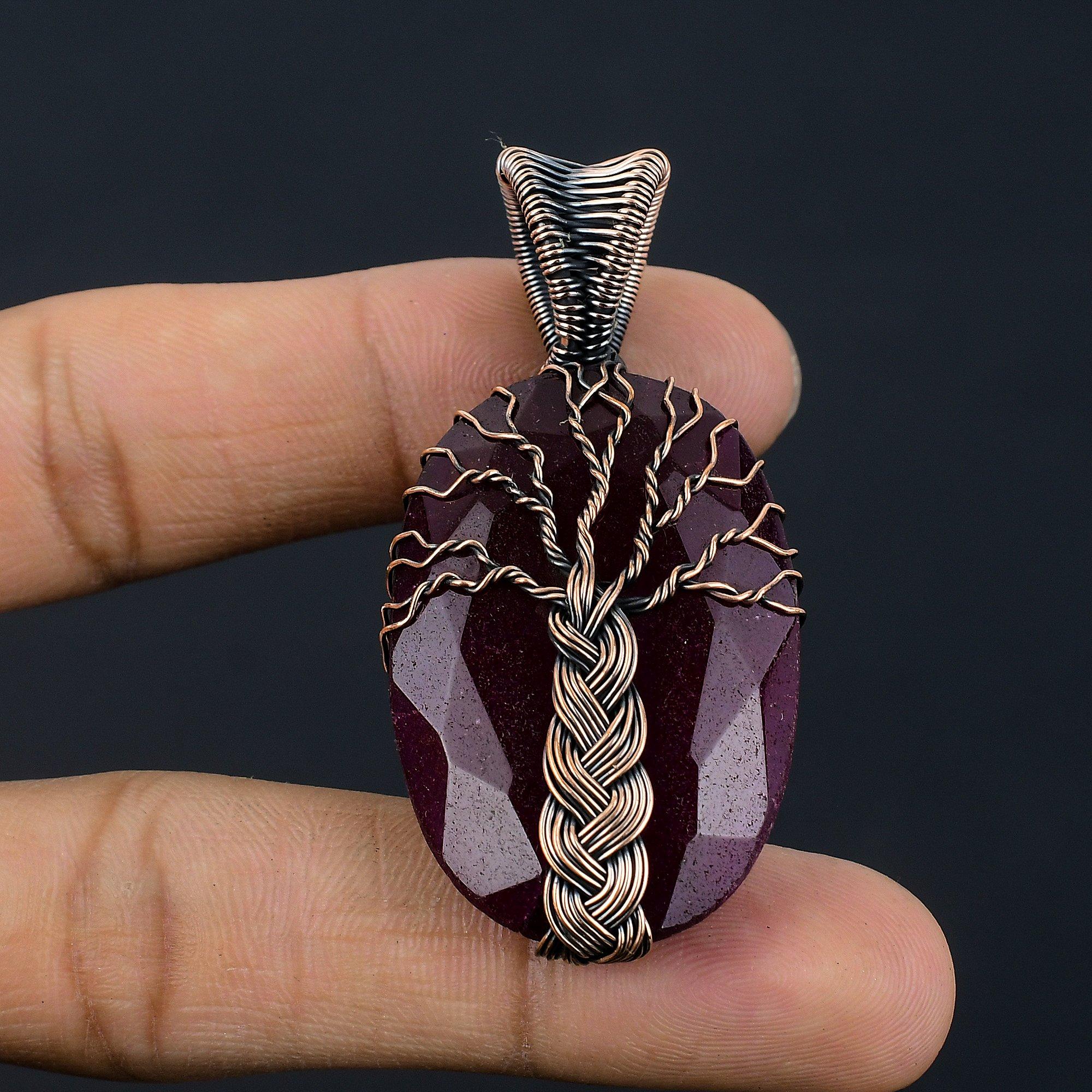 

Рубиновый кулон Ювелирные изделия из драгоценных камней, Кулон ручной работы, обернутый медной проволокой 999 пробы, Ювелирные изделия новейшего дизайна 2.55 Inches