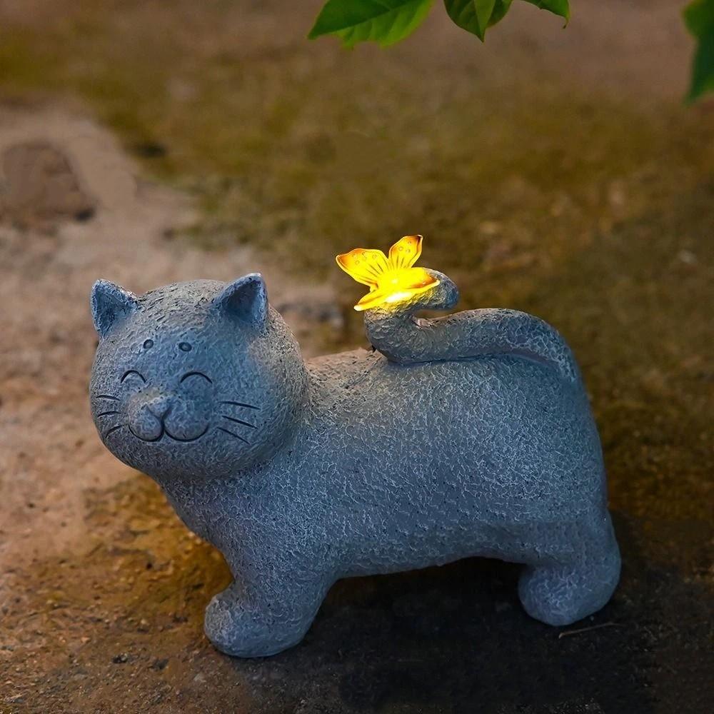 Auto On/Off Solar Lantern UV Resistant LED Lamp Garden Ornament Garden Cat Figurine  Villa Lawn