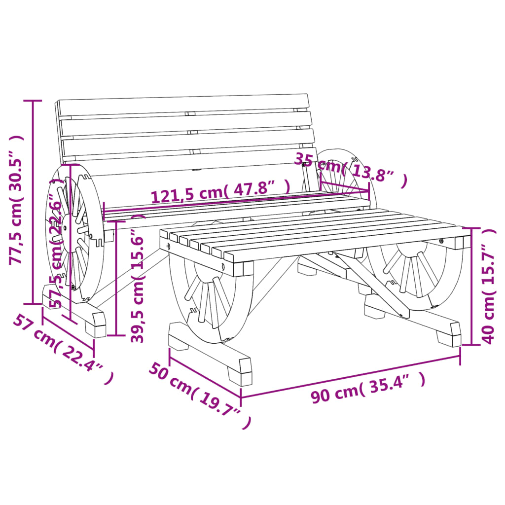 Vidaxl 2-Cz. Garden Furniture Set, Solid Fir Wood