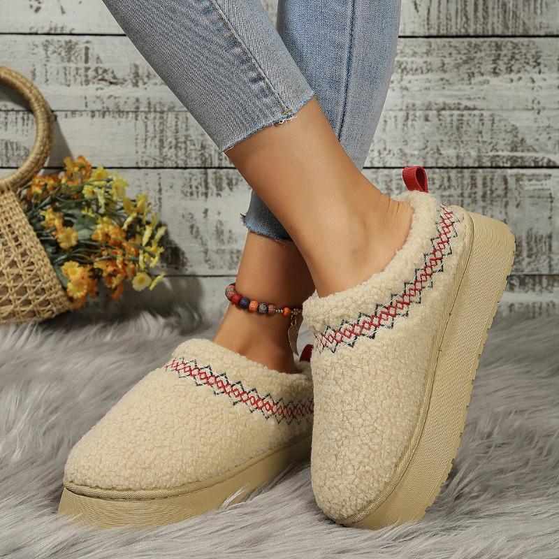 Women's Platform Snow Boots Large Size Plus Velvet Warm Wrap Color Matching European and American Casual Wear Wool Cotton Slippers