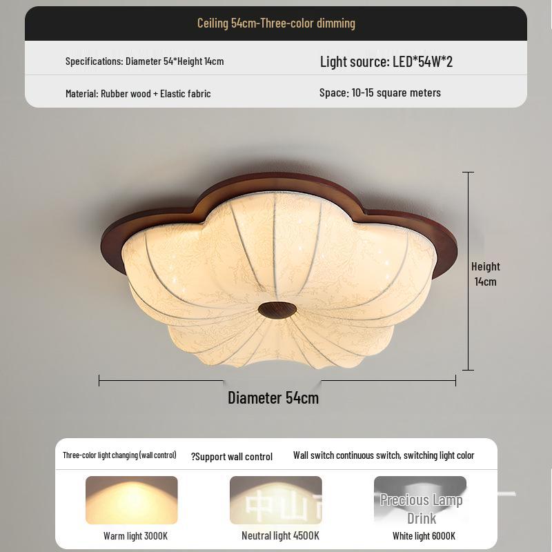 Chinese Song Dynasty Chandelier: Retro Fabric & Walnut Wood Zen Ceiling Light