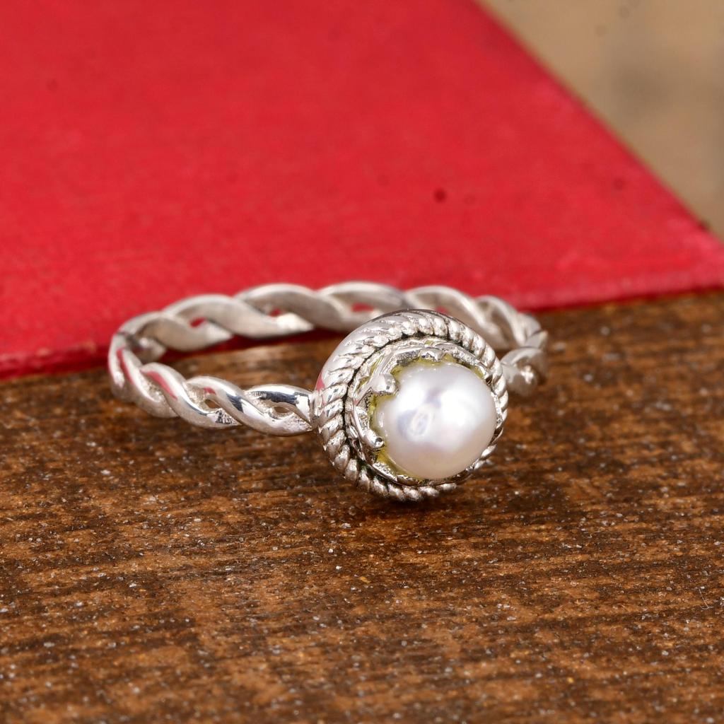 Natural Pearl Twisted Silver Ring | Minimalist Dainty Pearl Ring | Handmade Elegant Jewelry Gift for Her | Gift for her.