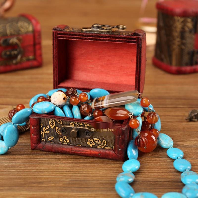 Vintage Wooden Jewelry Storage Box - Antique Style Desktop Organizer & Gift Packaging Box
