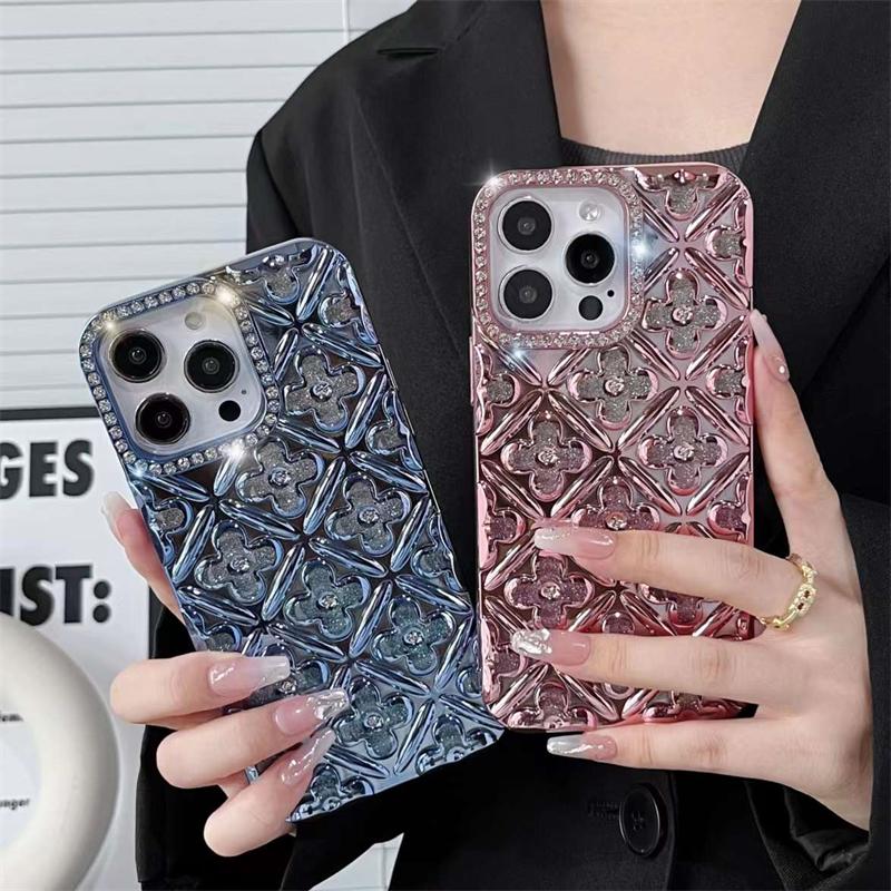 Luxury Electroplated Diamond Glitter Flower Phone Case For iPhone 16 15 14 13 12 11 Pro Max 16 15 14 13 12 Pro Soft TPU Cover
