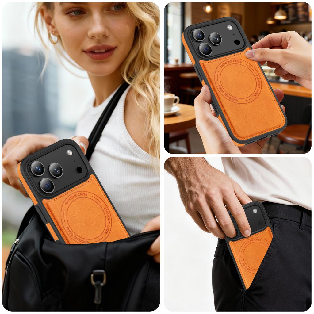 For iPhone 17 Pro Case Compatible with MagSafe Leather Back Phone Cover