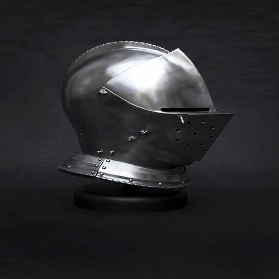 Medieval Knight Close Helmet Steel Full Face Visor Armor Gothic Armet Helmet for LARP, Cosplay Display