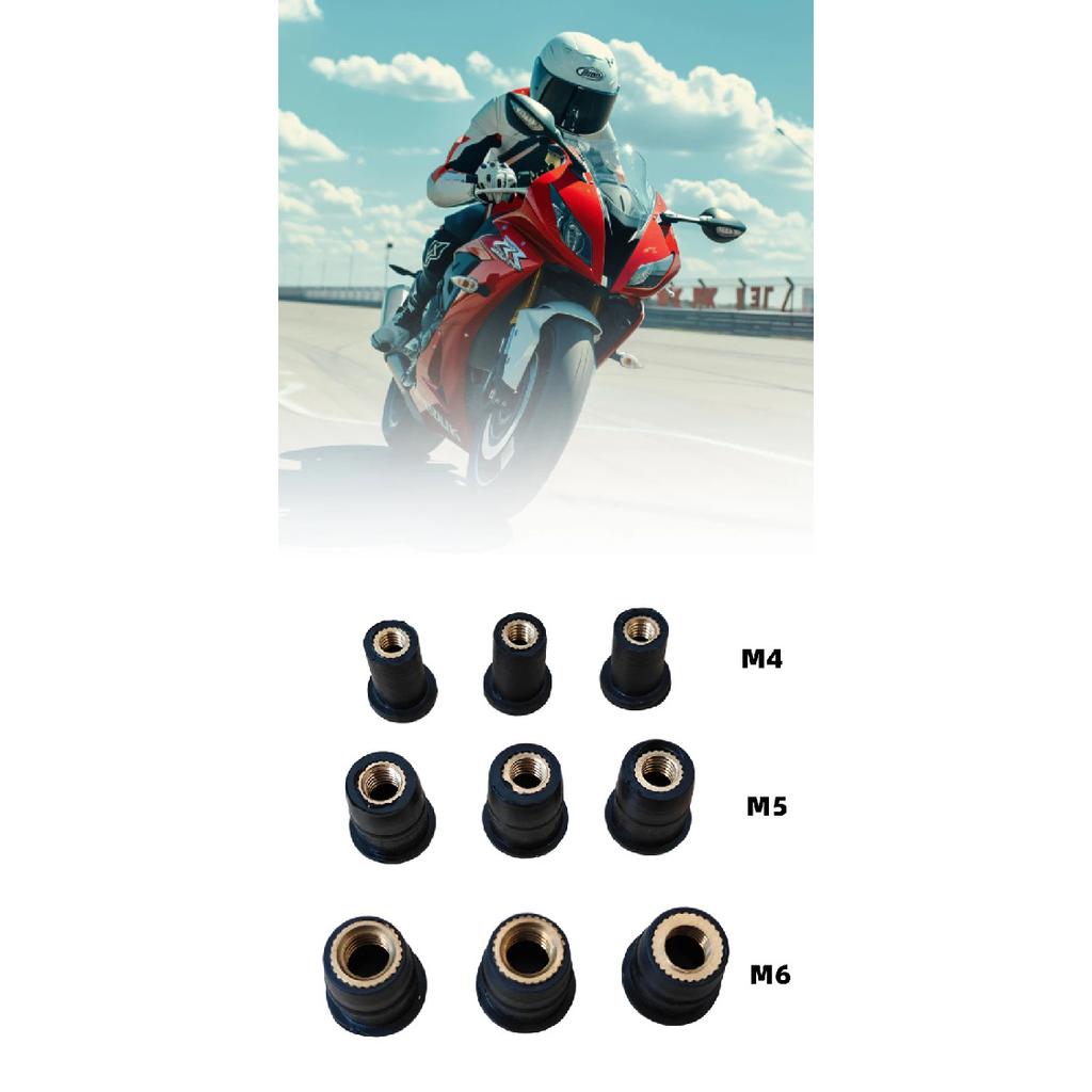 10pcs Motorcycle M4 M5 M6 Metric Rubber Windshield Windscreen Screws Bolts Nut Metric Rubber Well Nuts Fastener Screws