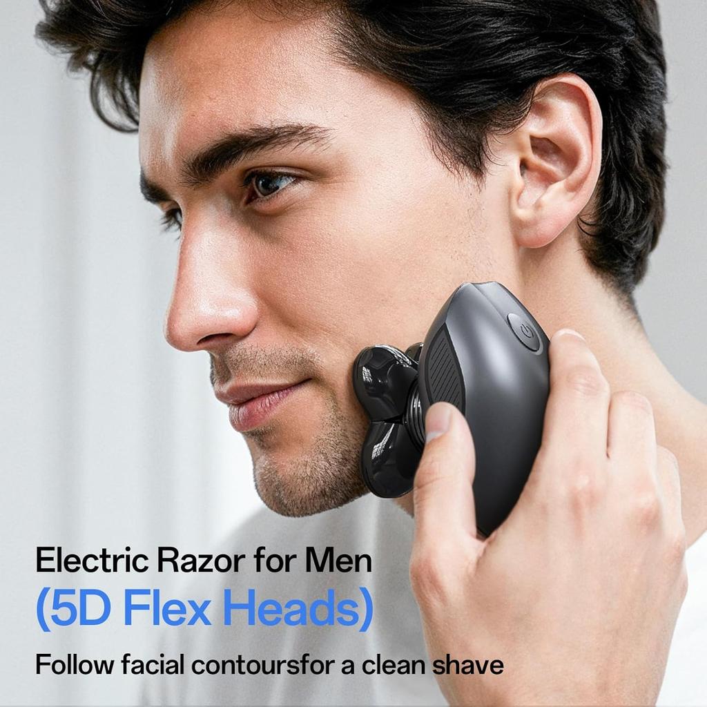 Electric Razor for Men, Head & Body Hair Shaver for Men, Cordless Rechargeable Wet/Dry Bald Head & Groin Waterproof Razor with Rotary