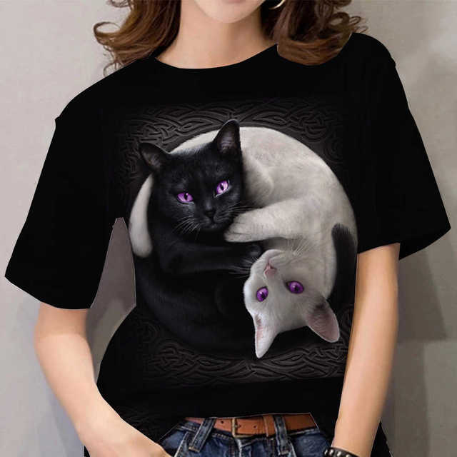 Oneforus T-shirt Imprimé Chat Mignon 3D Pour Femme, Col En