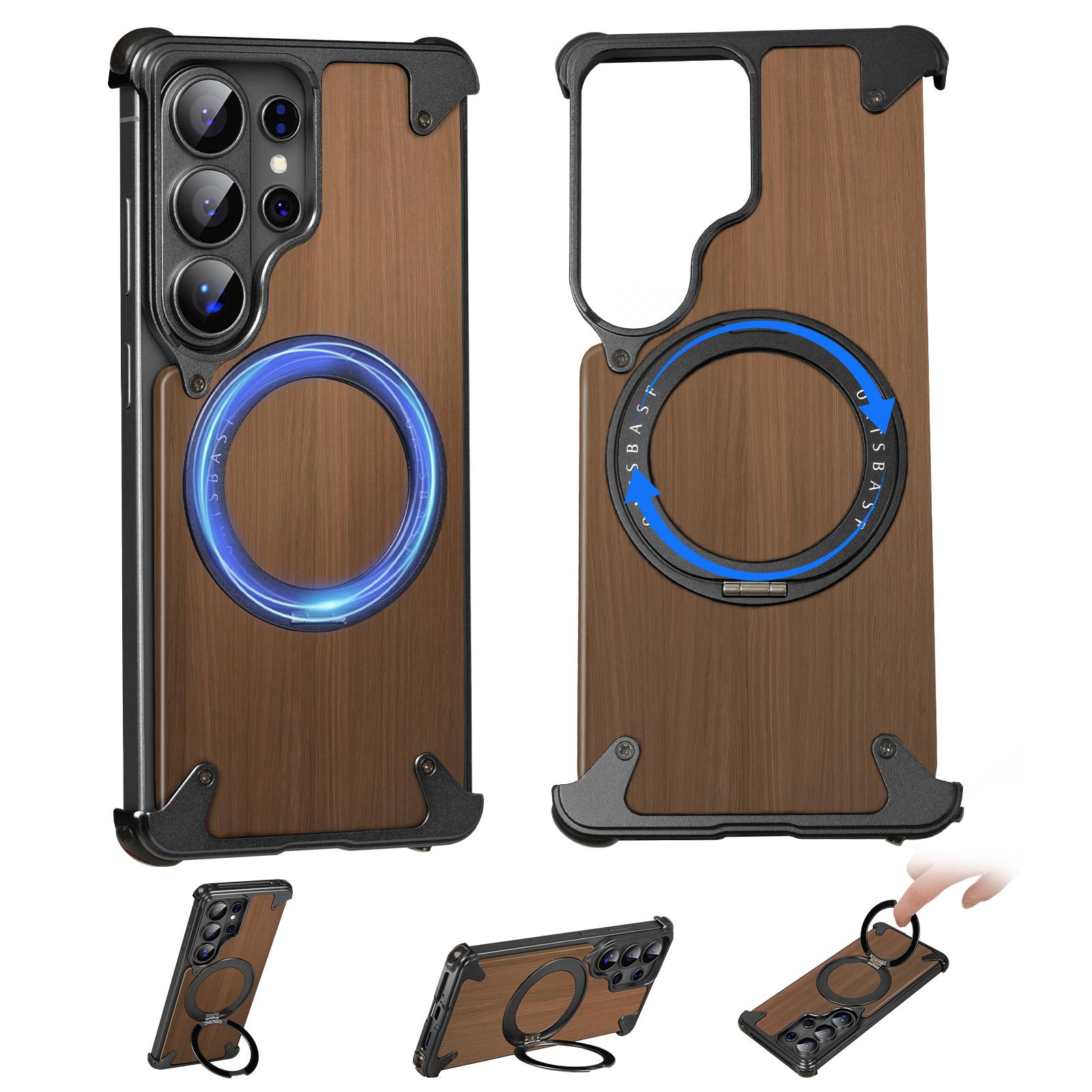 

Eary for Samsung Galaxy S26Ultra Wood Case With 360°Rotation Magnetic Ring Kickstand Frameless Phone Cover Shockproof Protection чорний