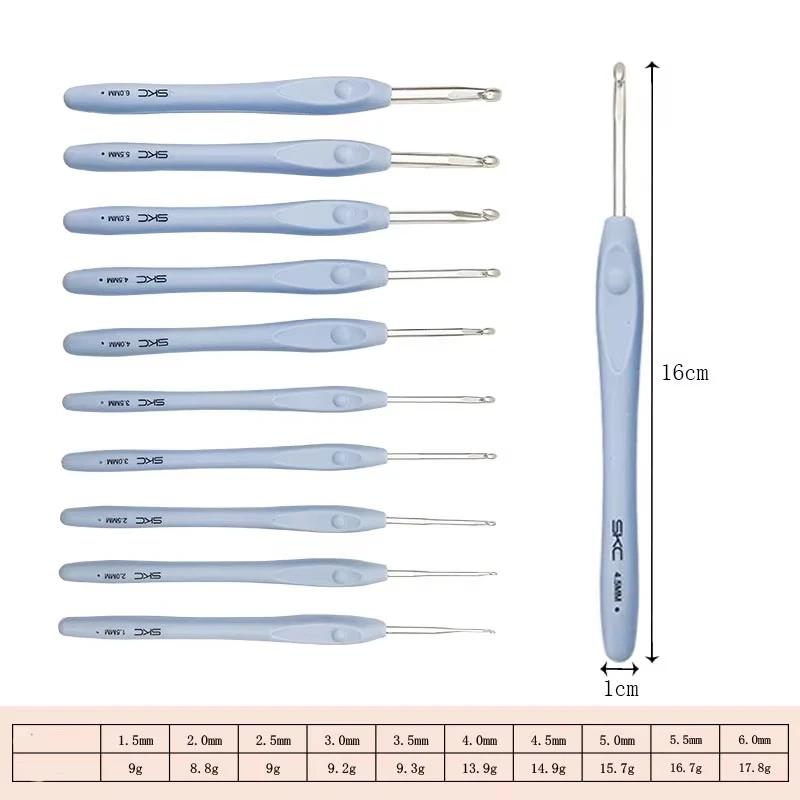 1pc 1.5-6mm Blue Crochet Hook Soft Plastic Handle Aluminum Knitting Needle for Women Adults Kids Children Beginners