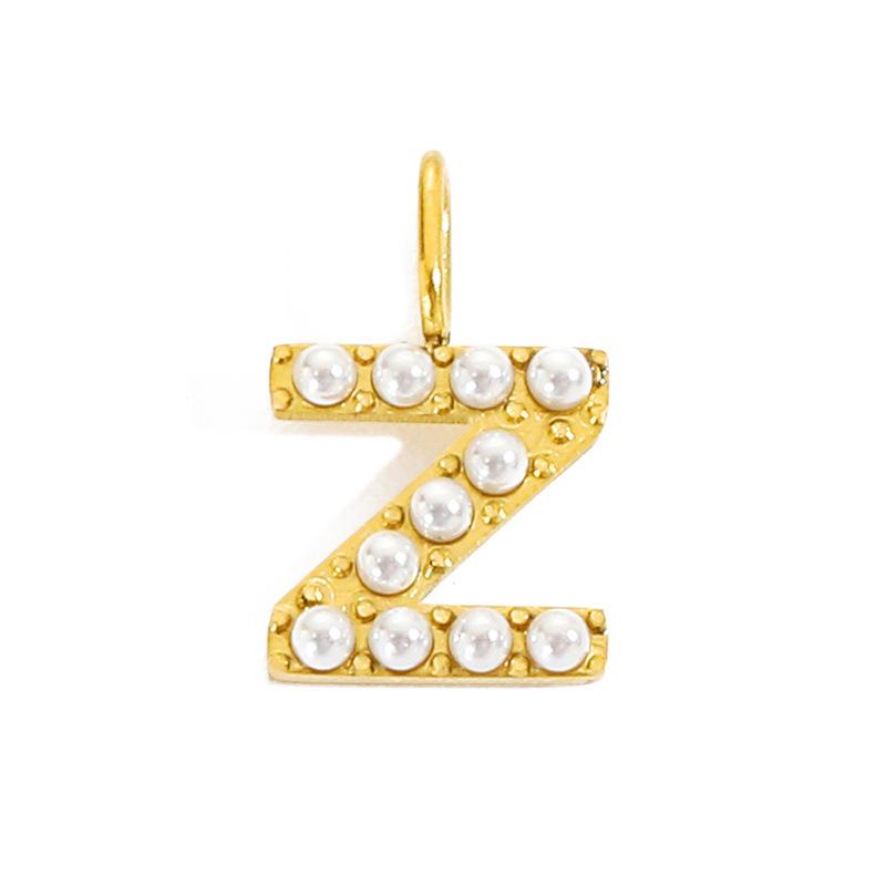 

CARLIDANA Stainless Steel 14K Gold PVD Plated DIY 10mm Imitation Pearl Letter Alphabet Initial Charms Titanium Steel 26 Letter