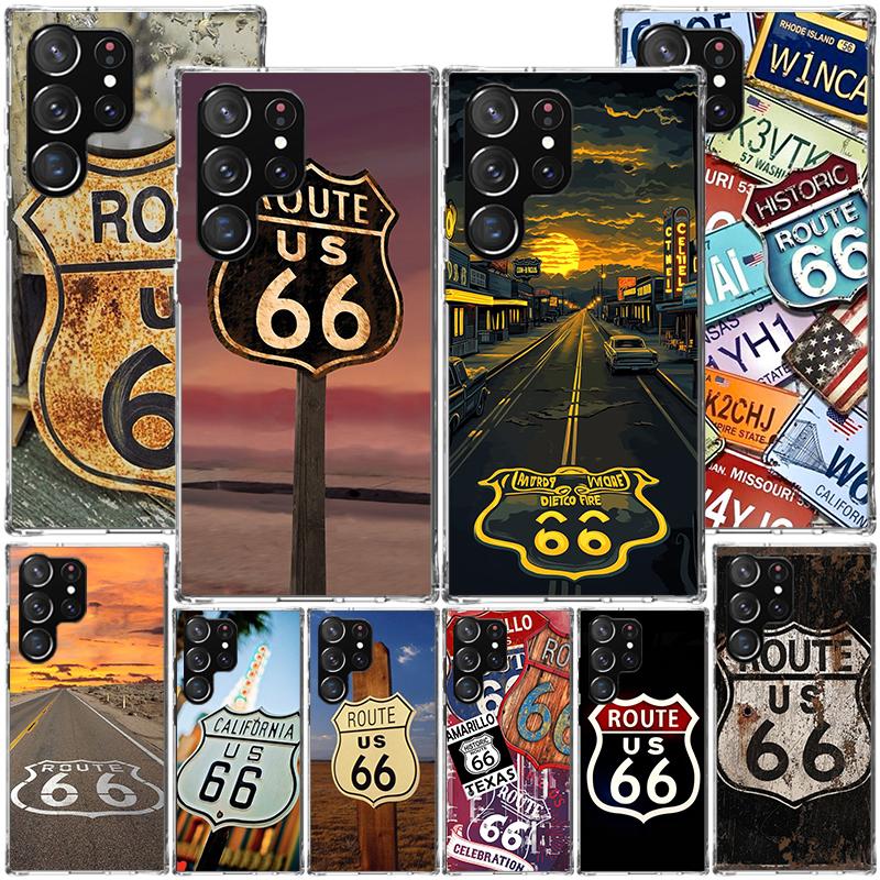 America Route 66 Phone Case For Samsung Galaxy S24 S25 Edge S26 Ultra S23 S22 S21 Plus S20 FE + Personalized Print Cover Galaxy