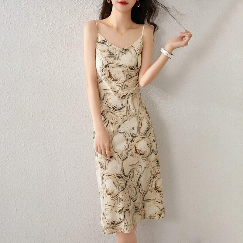 Sentubila Spring And Autumn French Floral Print Spaghetti Strap Dress