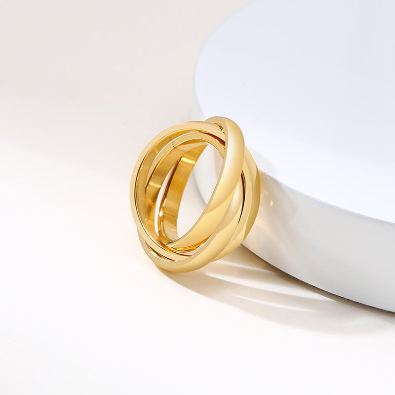 Charm Women Rings Triple Interlocked Rolling Ring Stainless Steel Gold Color Christmas Jewelry