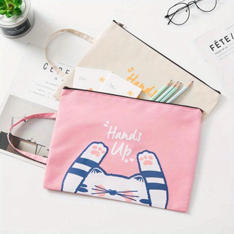 1 Stück Kreative Tragbare Cartoon Niedliche Katze Serie Canvas Reißverschluss Dokumententasche Student Schule Büro Schreibwarenbedarf