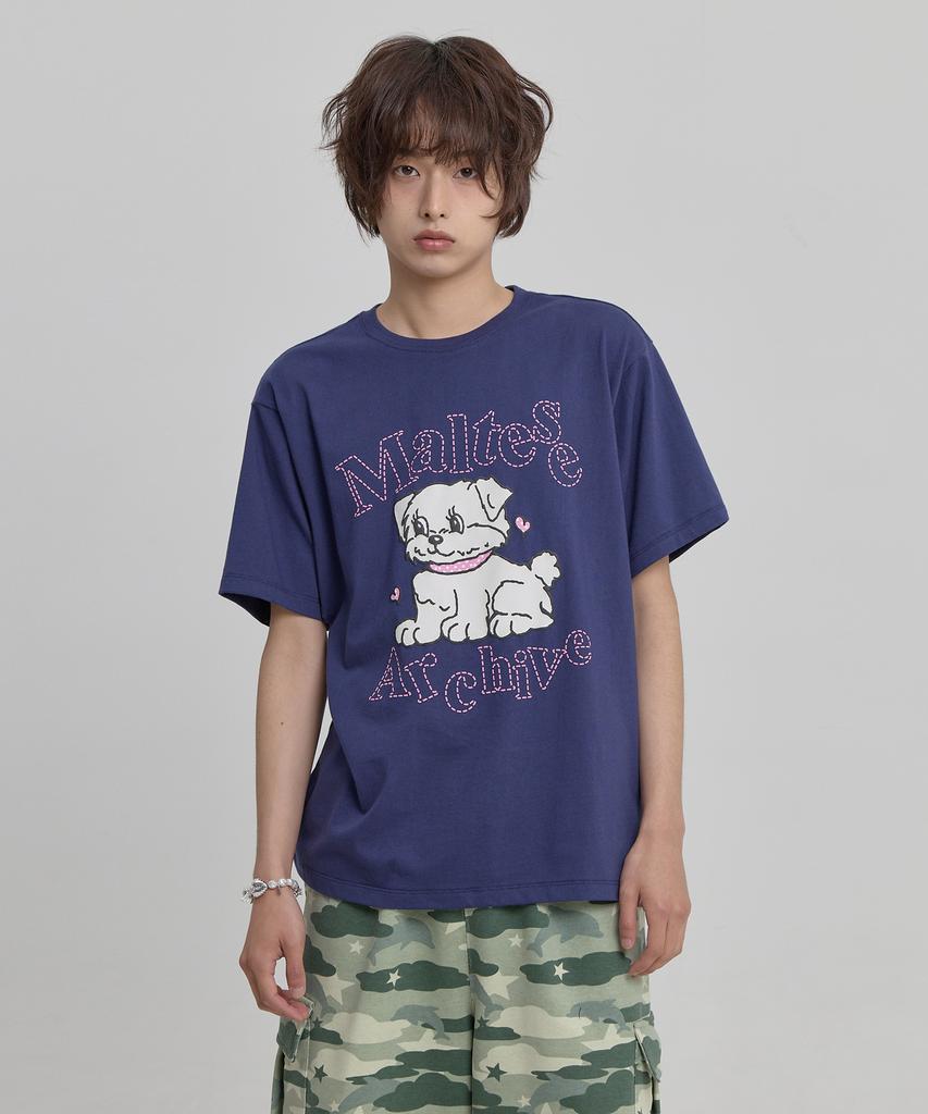 WAIKEI Vintage Cloud Archive Stitch Short Sleeve T-Shirt Navy