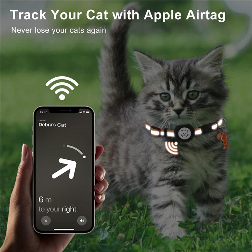 For AirTag Tracker Reflective Pet Collar Silicone Protective Case with Bell/ID Tag