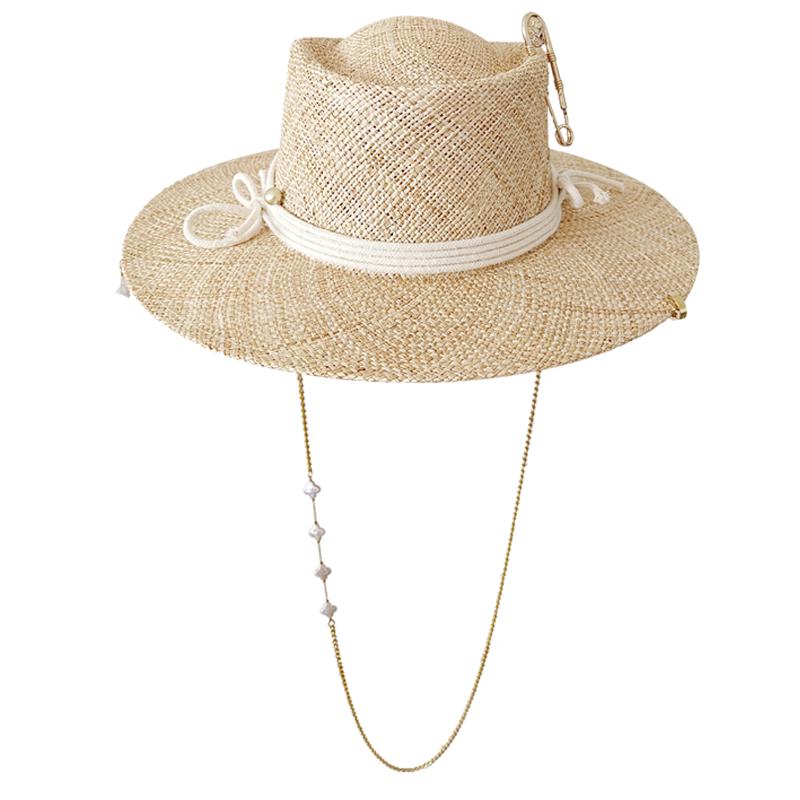 RAFFIA material straw hat custom sisal beach hat new letter hat sun hat ladies punk hat wide brim hat para sol mujer