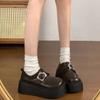 Fashion Versatile Round Head Loafers Retro Muffin Single Shoes British Style Thick Sole Heightening Small Leather Shoes 2025 Autumn New Models
