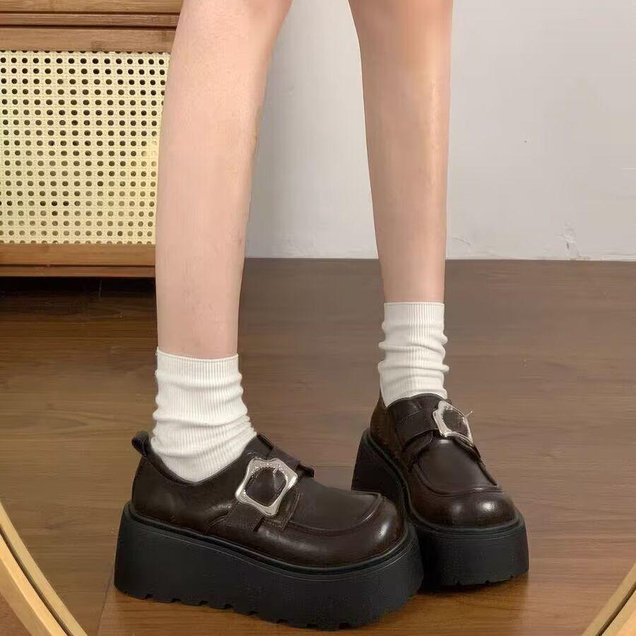 British Style Platform Retro Muffin Single Shoes Autumn New Fashionable Versatile Round Head Height Increase Small Leather Shoes