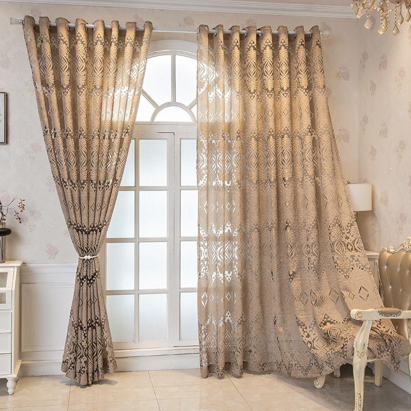 Elegant European Retro Jacquard Curtain Panel - Thick, UV-Protective Sheer for Living Room, Bedroom, Office & Balcony Decor, Sunshade Partition