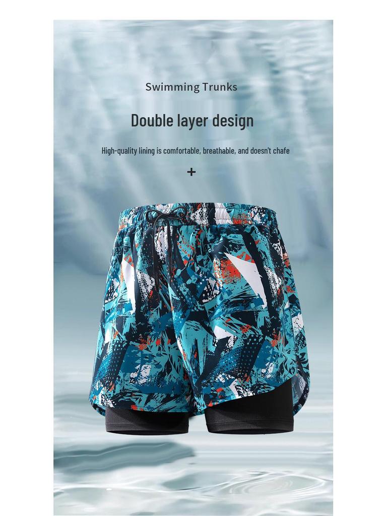 Men's Quick-Dry Double Layer Swim Trunks - Breathable, Loose Fit Beach & Sport Shorts