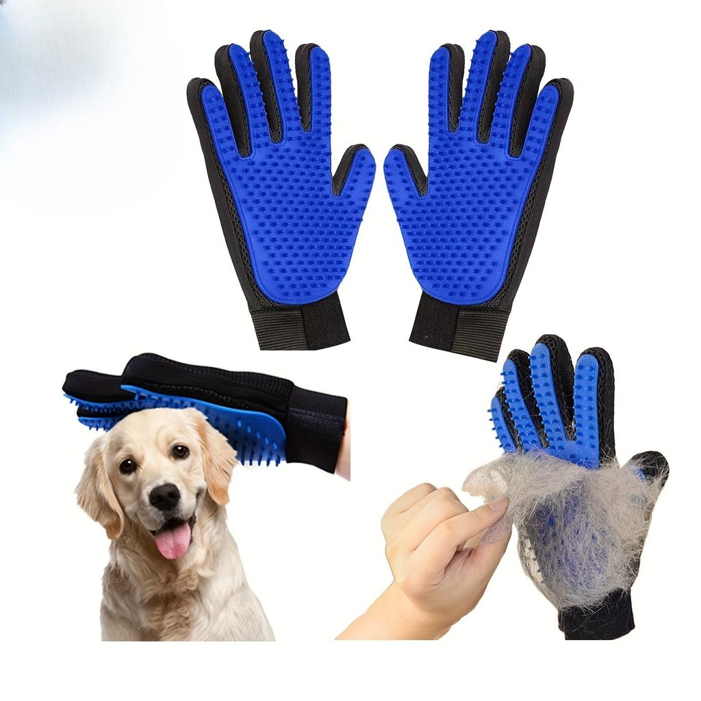 A Pair of Cat and Dog Petting Gloves, Pet Cleaning and Hair-removing Brushes, and Pet Massage and Bathing Gloves