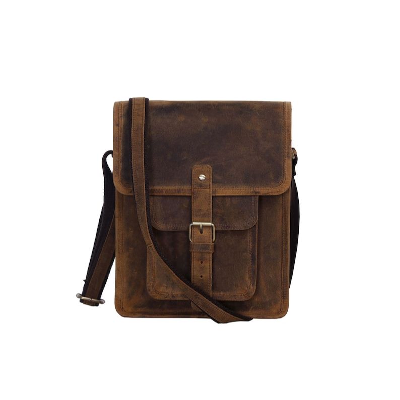 Leather Sturdy Leather Satchel iPad Messenger Bag for Men and Women
