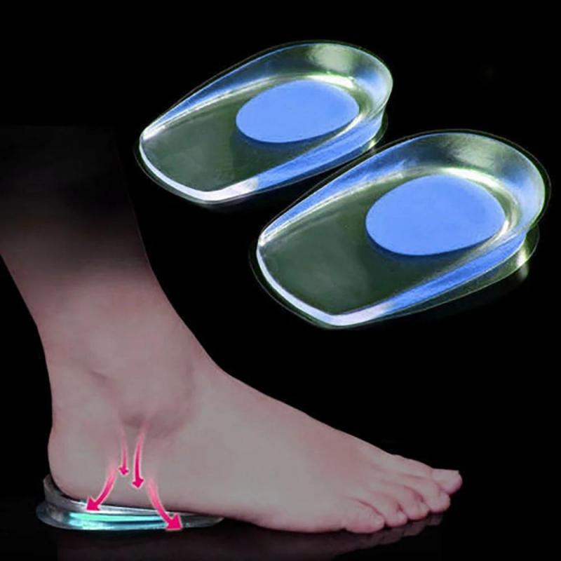 2Pair Silicone Gel Insoles Heel Plantar Fasciitis Heel Cushion Pain Absorption Heel Pads Relief Shock for Callus Corns Bone Pink*1+blue*1