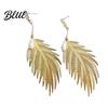 Face Slimming Earrings Fashion Feather Drop Elegant Metal Faux Pearl