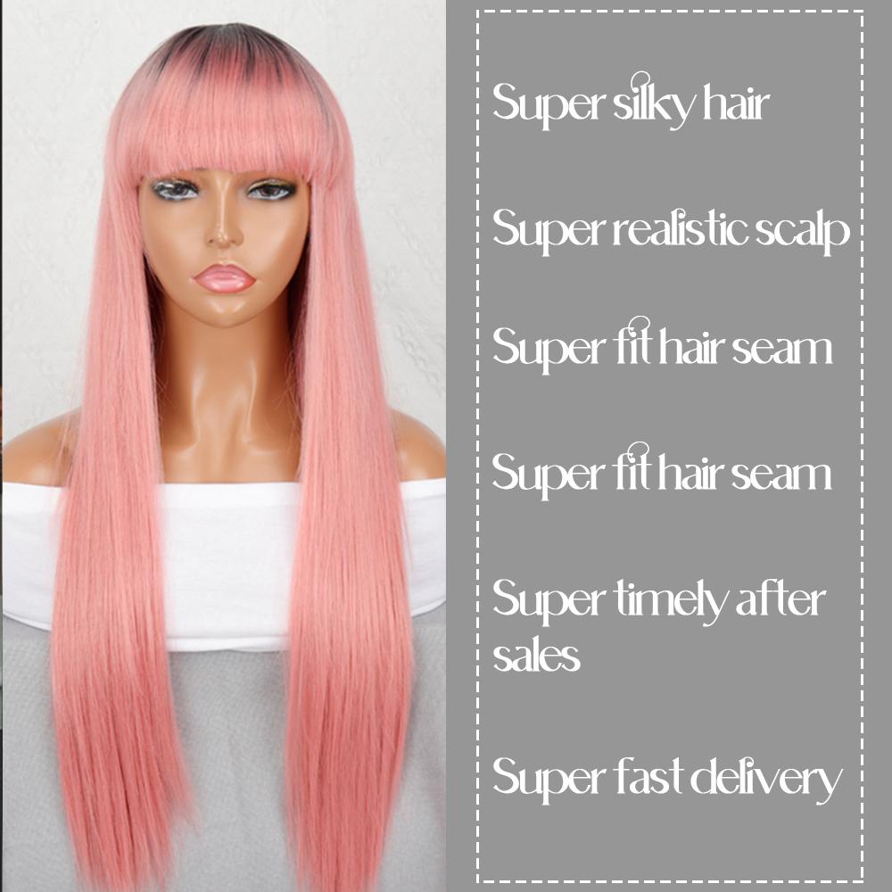MISS WIG Ombre Rosa lange gerade Kunstfaser-Perücke, braun, schwarz, rot, Cosplay-Perücke für Frauen, tägliches Tragen, natürliches Haar