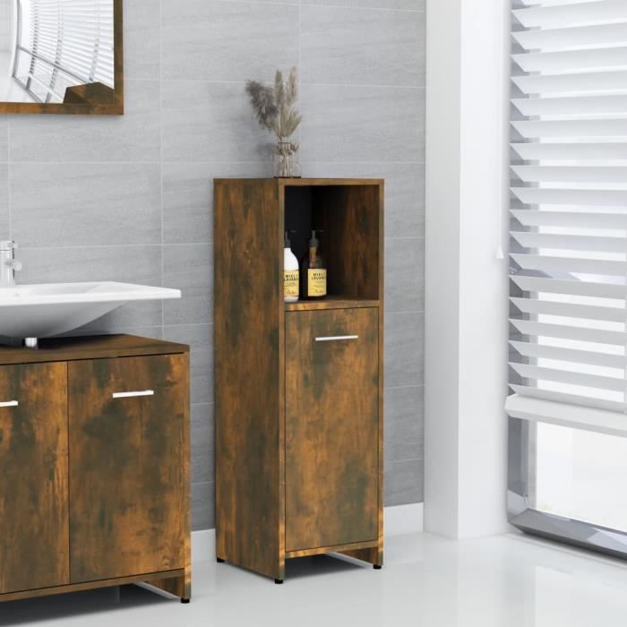 825837 vidaXL Armoire de bain Chêne fumé 30x30x95 cm Bois d'ingénierie