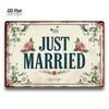 Just Married Metal Wall Art Vintage Wedding Sign with Flowers Decor