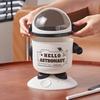 Astronaut Table Trash Can Mini Desktop Garbage Can with Lid Cute Spaceman Wastebasket with Brush for Home Office Bedroom Desk Dressing Table