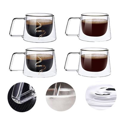 200 ml doppelwandige Kaffeetasse aus Glas, französische Kreativtasse, hitzebeständige Espressotasse, thermoisolierte Tasse, Trinkgeschirr-Set für Tee und Wasser