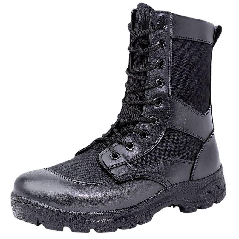 Men's Summer Mesh Breathable Black High-Waist Side-Zip Martin Boots for Security and Training
