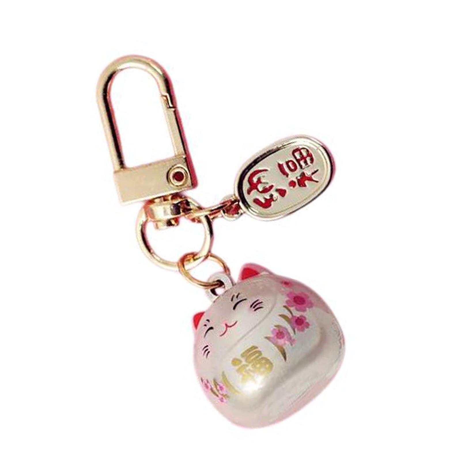 

Японский стиль Милые кошки удачи с колокольчиками Брелок Шарм для сумки Металлический брелок для ключей автомобиля Подвеска Украшение для женщин и мужчин Подарок белый