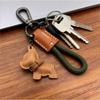 French Bulldog Keychain Handmade Genuine Leather Braided Rope Key Chain with Anti-Loss Strap for Women Men Car Key Organizer