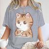 Funny Anime Cat Crossed Arms Print Tshirt Harajuku Kawaii Cat Graphic Tees Summer Casual Streetwear For Unisex And Unisex