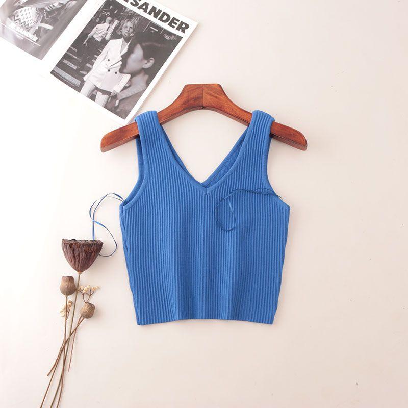 American Fashion Brand Double V Neck Rib Camisole Summer Sleeveless Fashion Fashion Solid Color Outerwear Knitting Tops