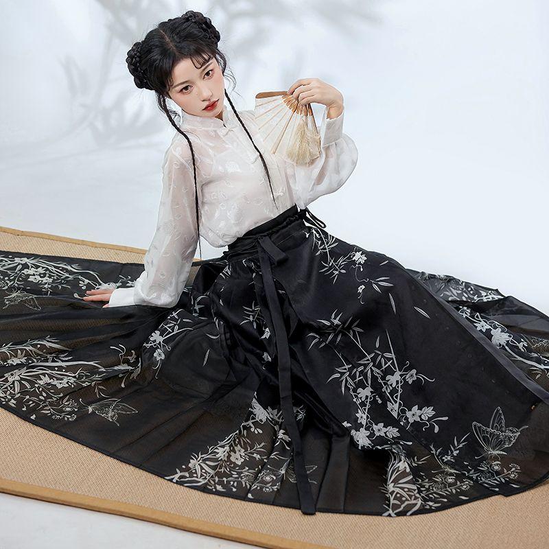 China Ming Dynasty Style Hanfu Women Suit Horse-face  Skirt Improved Suit