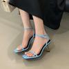 One Word with Thin Heel Medium Heel Versatile Simple Fairy High Heel Sandals Female Summer
