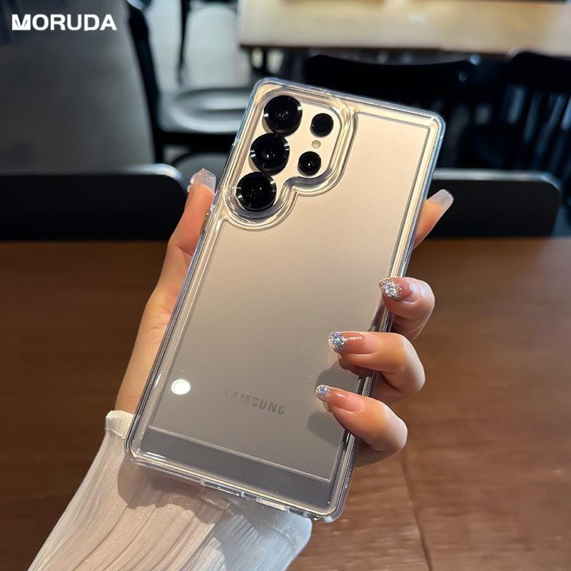 Luxury Acrylic Transparent Case for Samsung Galaxy S26 Ultra S24 S25 S22 Plus S23 FE A55 A56 A37 A17 Clear Metal Button Cover