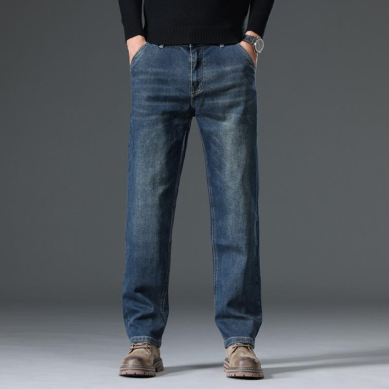Autumn and winter high-end cotton straight jeans velvet loose casual versatile trousers new elastic casual trousers