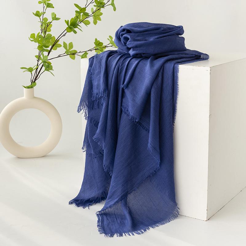Spring & Summer Lightweight Sunscreen Shawl: Imitation Cotton-Linen, High-End Silk Gauze Scarf, Solid Color for Women